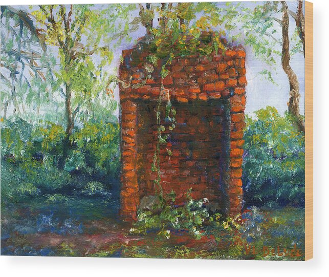 Fireplace Wood Print featuring the painting Fireplace at Melrose Plantation Louisiana by Lenora De Lude