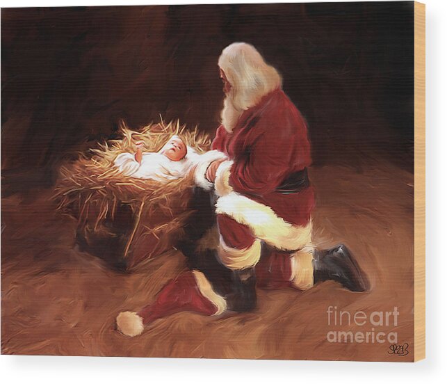 Santa Wood Print featuring the painting First Christmas by Mark Spears