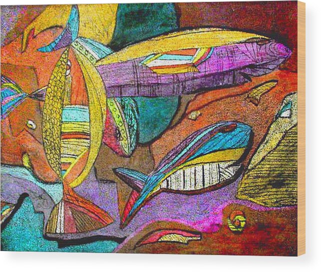 Nature Wood Print featuring the painting Fish and Chips by Donna Tucker