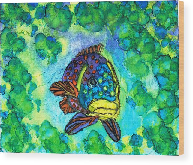 Landscape Wood Print featuring the painting Fishy by Kelly Dallas
