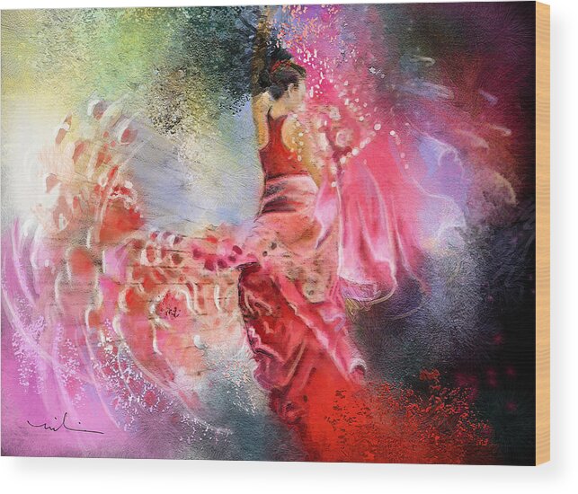 Flamenco Painting Wood Print featuring the painting Flamencoscape 13 by Miki De Goodaboom
