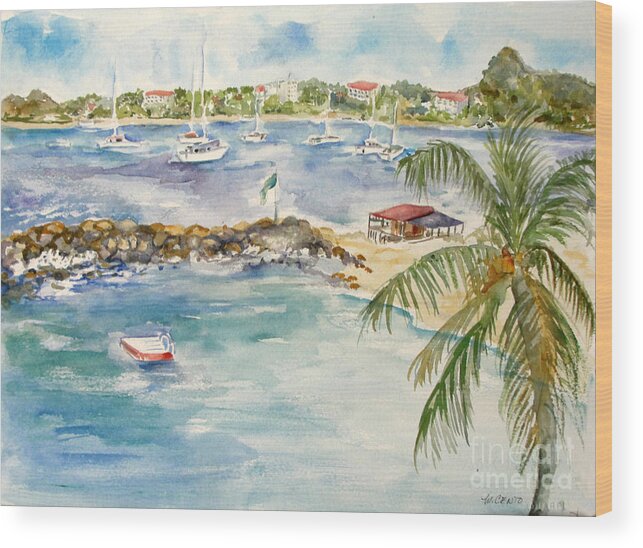 Seascape Wood Print featuring the painting Flamingo View by Mafalda Cento