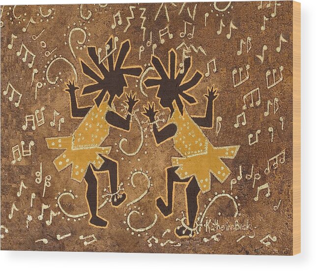Kokopelli Wood Print featuring the painting Flappers by Katherine Young-Beck