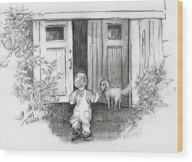 Child Wood Print featuring the drawing Follow Me by Joy Nichols
