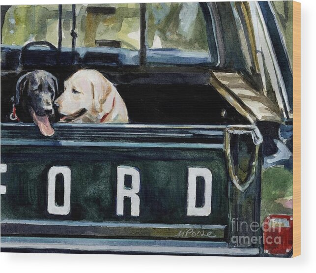 Dogs Wood Print featuring the painting For Our Retriever Dogs by Molly Poole