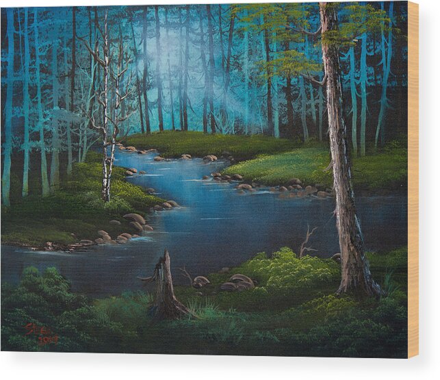 Landscape Wood Print featuring the painting Forest River by Chris Steele