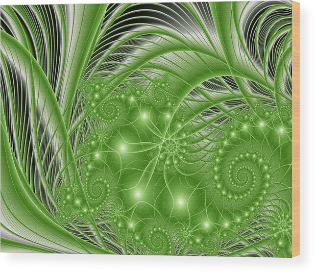Abstract Wood Print featuring the digital art Fractal Abstract Green Nature by Gabiw Art