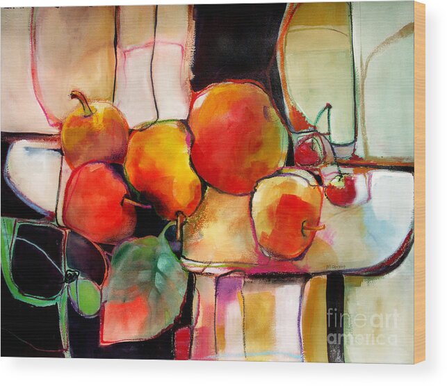 Watercolor Wood Print featuring the painting Fruit On A Dish by Michelle Abrams