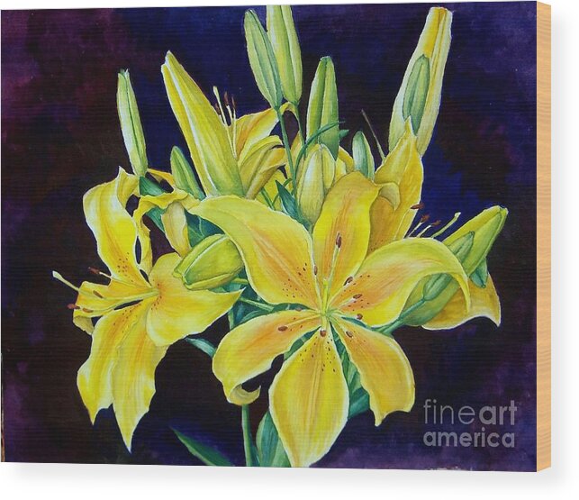 Floral Wood Print featuring the painting Full Bloom by Donna Spadola
