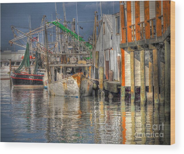 Galveston Wood Print featuring the photograph Galveston Shrimp Boats by Savannah Gibbs