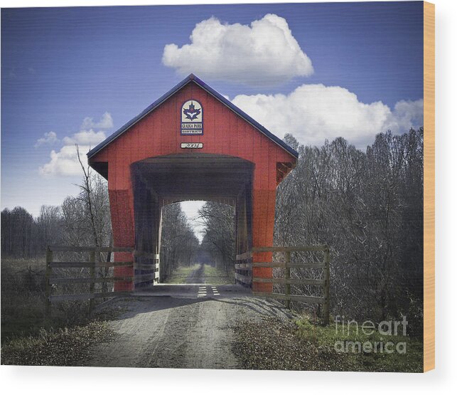 Americana Wood Print featuring the photograph Geauga Park Covered Bridge 35-28-02 by Robert Gardner