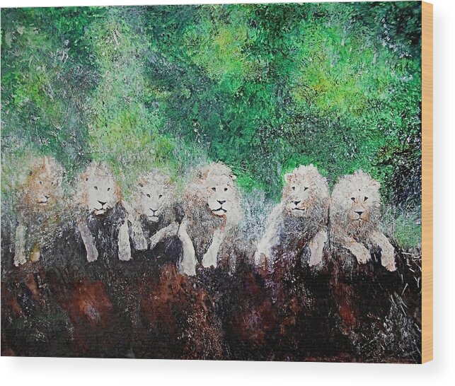 Lions Wood Print featuring the painting Ghosts of the Endangered by Maris Sherwood