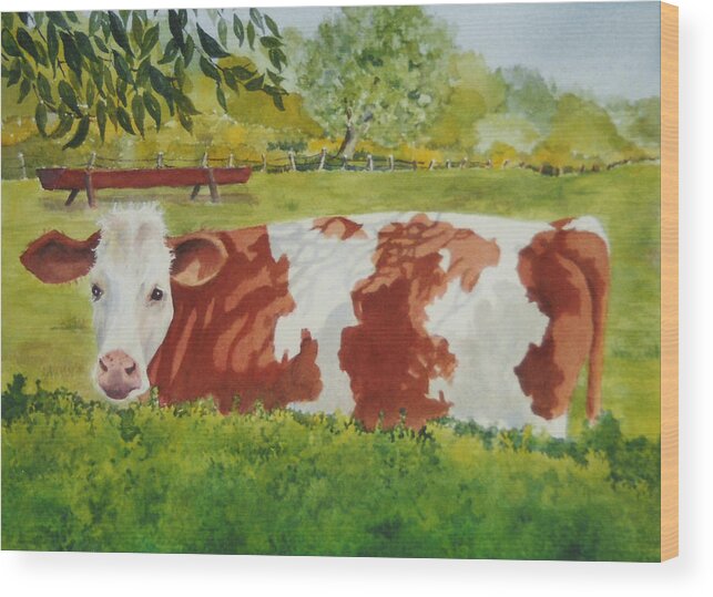 Cows Wood Print featuring the painting Cowabunga by Mary Ellen Mueller Legault