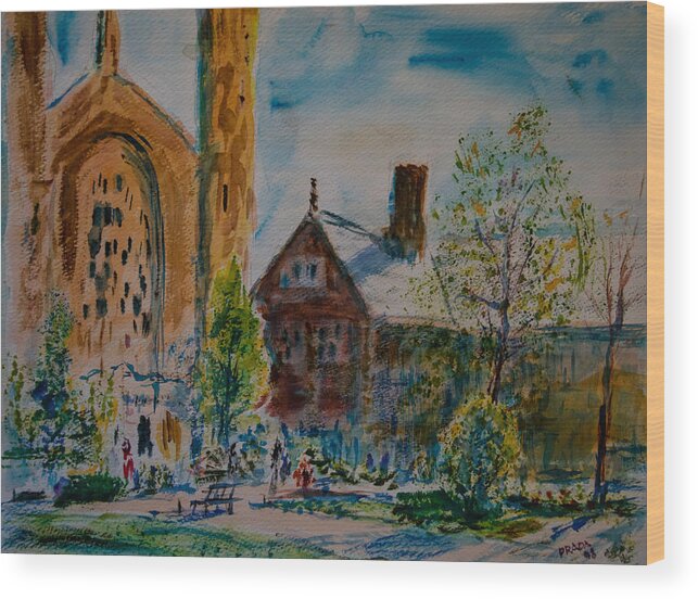 Watercolor Wood Print featuring the painting Graham Chapel morning effect by Horacio Prada