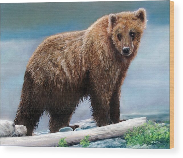Grizzly Bear Wood Print featuring the drawing Grizzly by Karen Cade