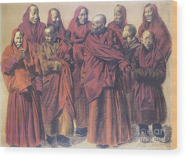 Pd-art: Reproduction Wood Print featuring the painting Group of Lamas by Thea Recuerdo