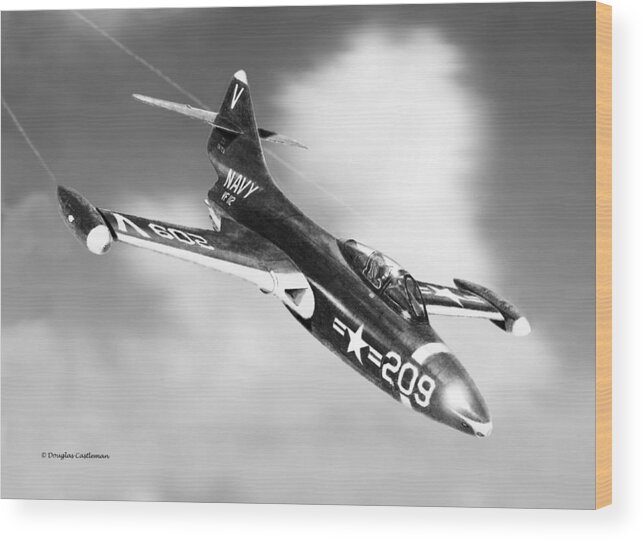 Military Wood Print featuring the drawing Grumman F9F Panther by Douglas Castleman