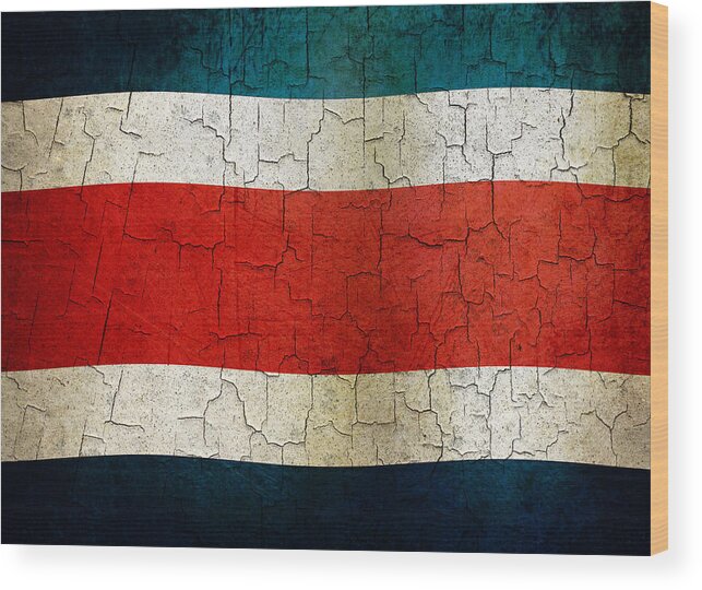 Aged Wood Print featuring the digital art Grunge Costa Rica flag by Steve Ball