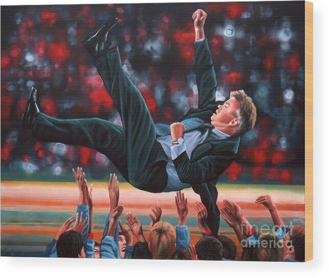 Guus Hiddink Wood Print featuring the painting Guus Hiddink by Paul Meijering