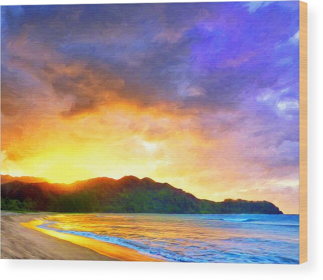 Sunset Wood Print featuring the painting Hanalei Sunset by Dominic Piperata