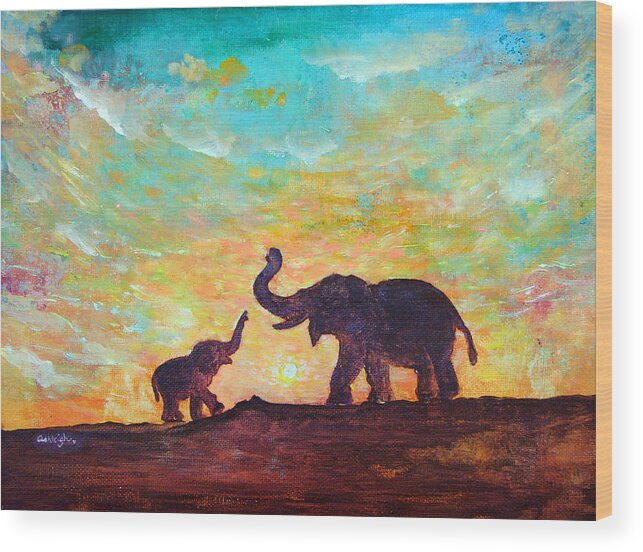 Elephants Wood Print featuring the painting Have Courage by Ashleigh Dyan Bayer