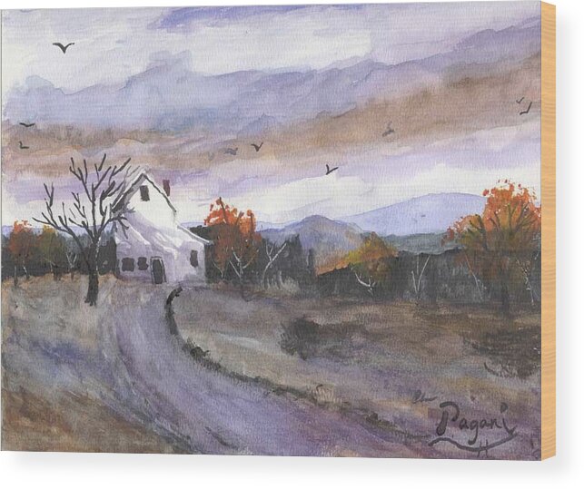 Watercolor Wood Print featuring the painting Hebo Farmhouse by Chriss Pagani