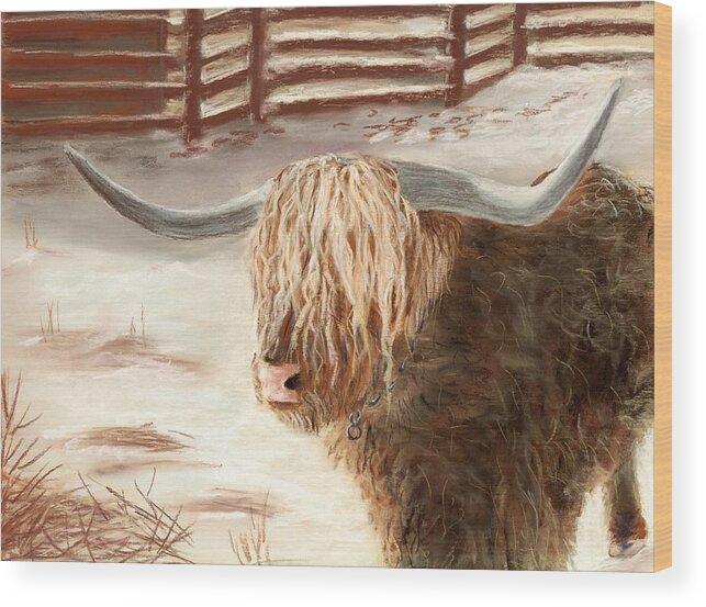 Countryside Wood Print featuring the painting Highland Bull by Anastasiya Malakhova