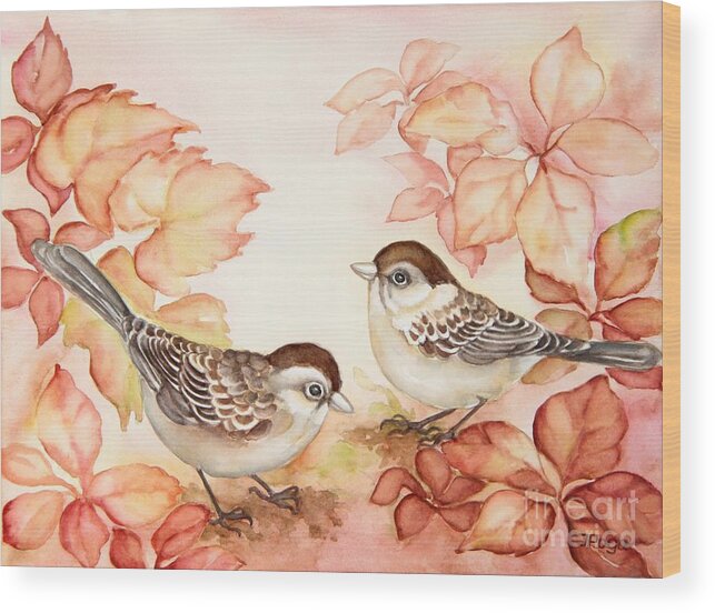 Sparrow Wood Print featuring the painting Home Sparrows by Inese Poga