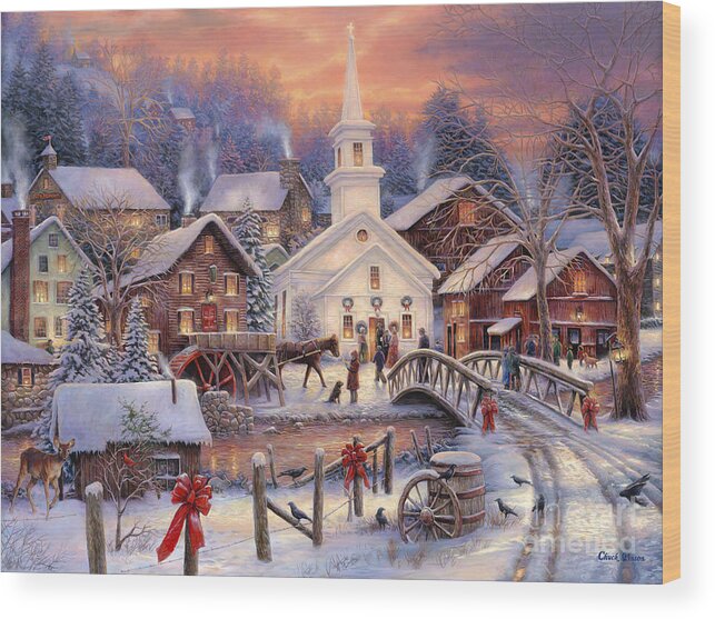  Snow Village Wood Print featuring the painting Hope Runs Deep by Chuck Pinson