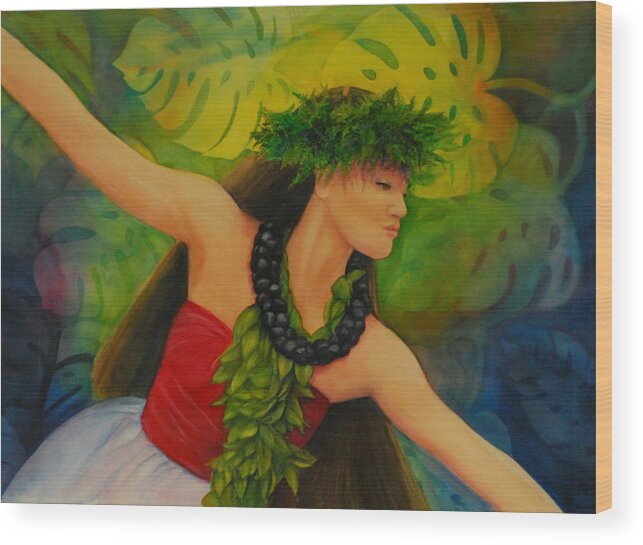 Floral Paintings Wood Print featuring the painting HulaKaHiko by Luane Penarosa