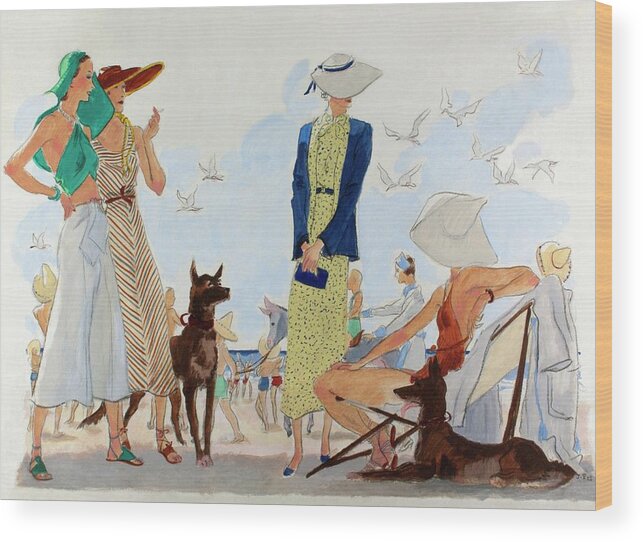 Fashion Wood Print featuring the digital art Illustration Of Women In Beachwear by Jean Pages