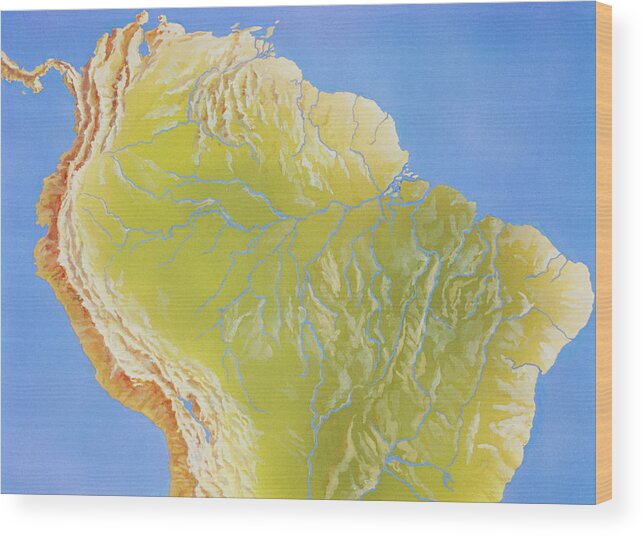 Amazon Basin Wood Print featuring the photograph Illustration Showing Amazon River Basin by Sally Bensusan (1987)/science Photo Library