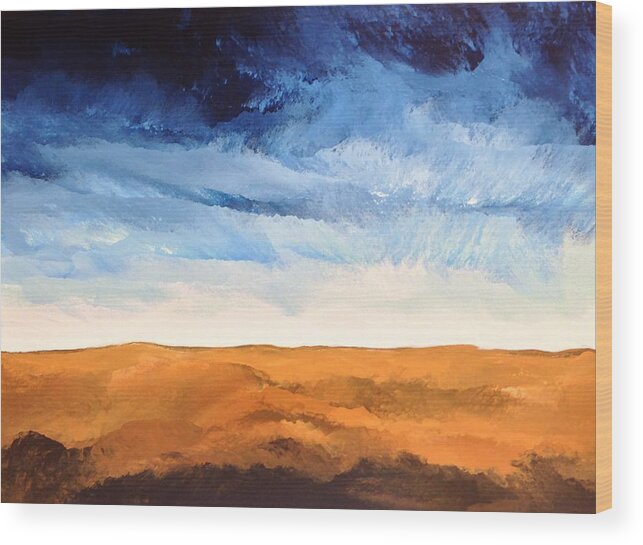 Dark Blue Sky Wood Print featuring the painting In The Distance by Linda Bailey