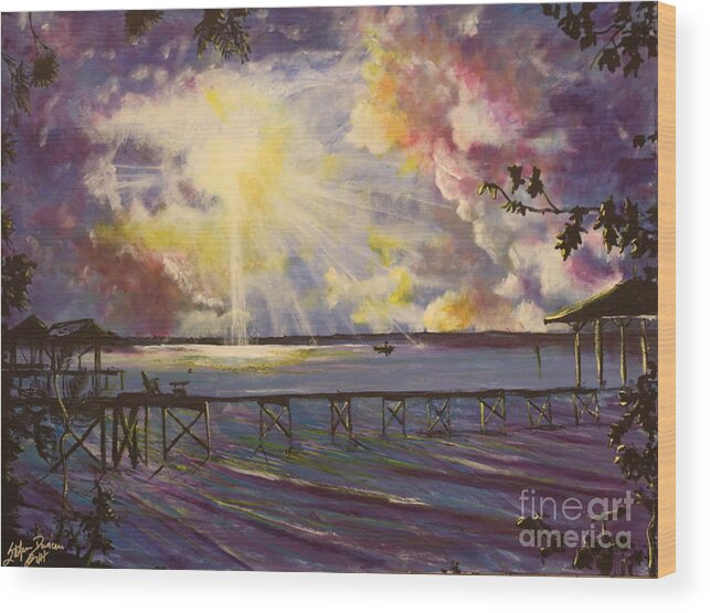 Lake Waccamaw Wood Print featuring the painting In The Still Of A Dream by Stefan Duncan
