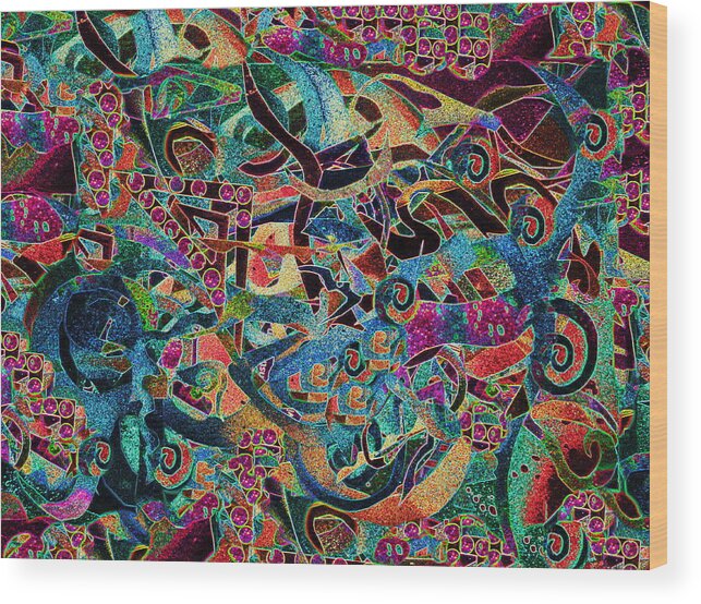 Contemporary Colorful Graphic Dramatic Original Artwork ( Cut Paper) Photographed Wood Print featuring the digital art Inbetween Realms by Priscilla Batzell Expressionist Art Studio Gallery