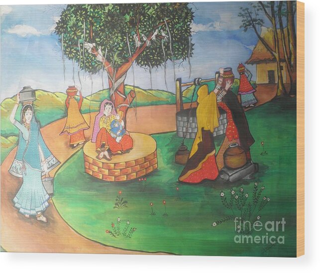 Indian Village life Wood Print by Pixel Artist - Fine Art America