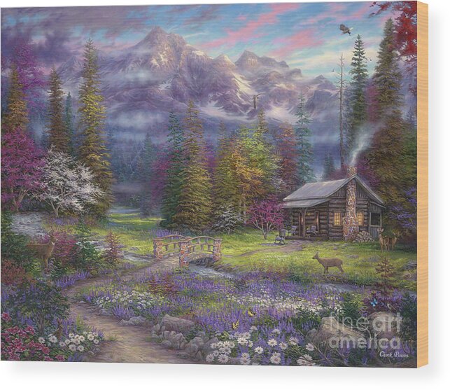 Bierstadt Wood Print featuring the painting Inspiration of Spring Meadows by Chuck Pinson