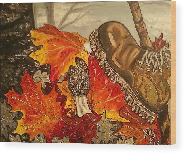 Morel Wood Print featuring the painting Involuntary Mushroom Slaughter by Alexandria Weaselwise Busen