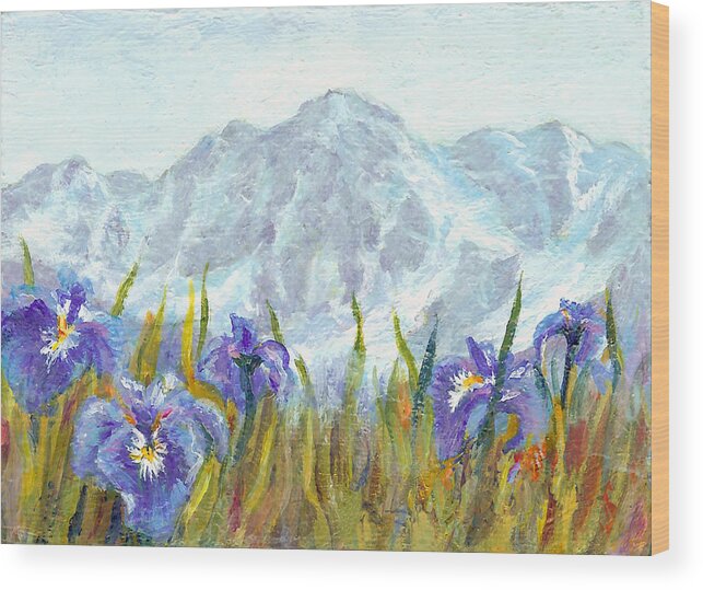 Iris Wood Print featuring the painting Iris Field in Alaska by Karen Mattson