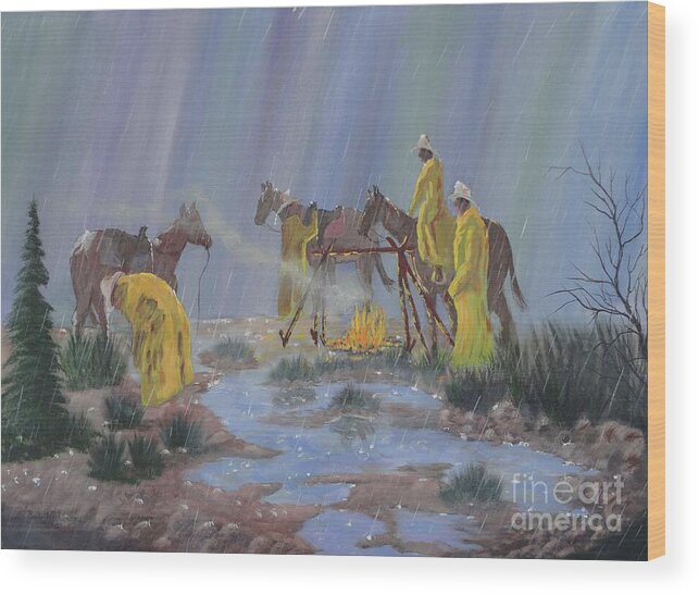 Paintings Of Cowboys Wood Print featuring the painting I've Seen Fire-I've Seen Rain by Bob Williams