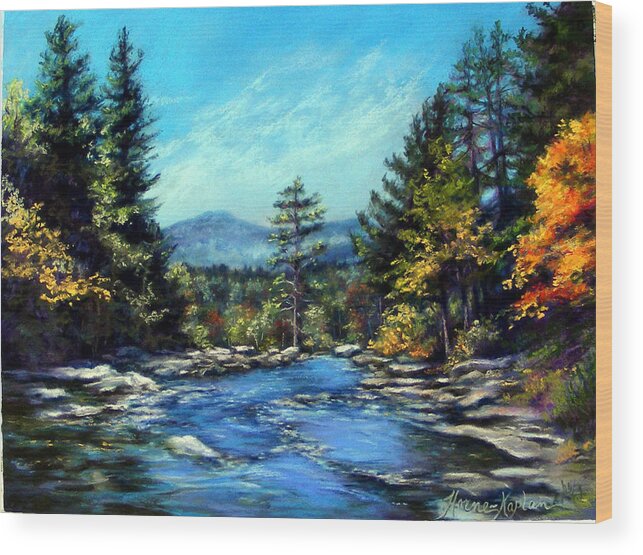 Landscape Wood Print featuring the pastel Jackson Falls New Hampshire by Denise Horne-Kaplan
