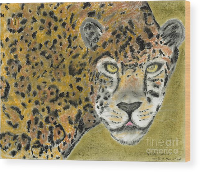 Jaguar Wood Print featuring the pastel Jaguar by David Jackson