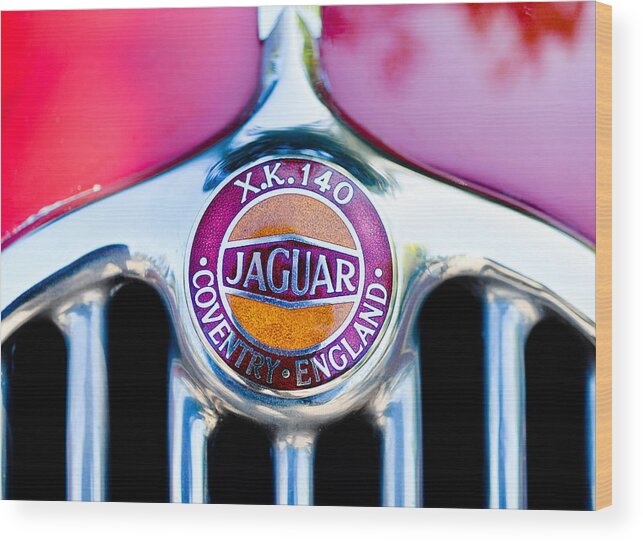 Car Wood Print featuring the photograph Jaguar X.K. 140 Logo II by Ronda Broatch