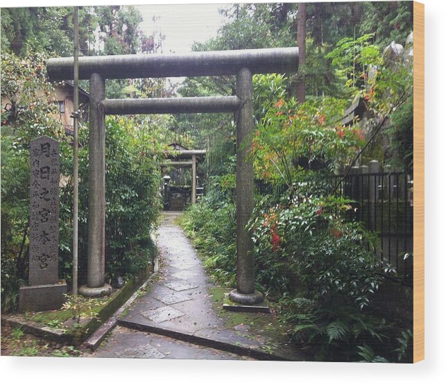 Japanese Wood Print featuring the photograph Japanese Temple Passage by Angela Bushman