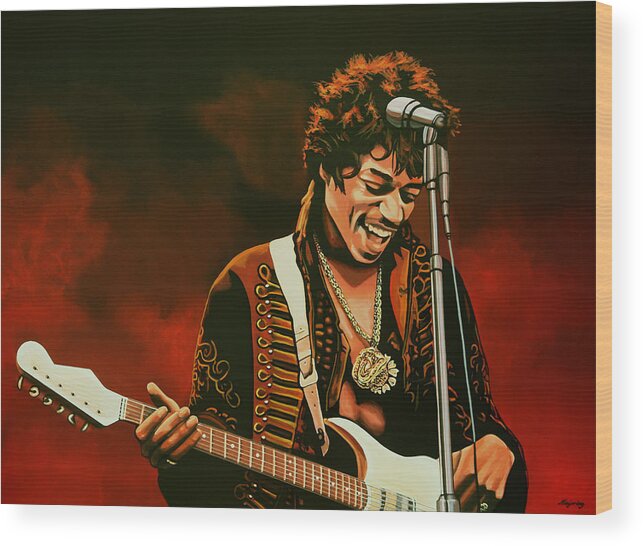 Jimi Hendrix Wood Print featuring the painting Jimi Hendrix Painting by Paul Meijering