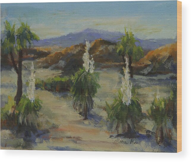 Joshua Tree Wood Print featuring the painting Joshua Tree in bloom by Maria Hunt