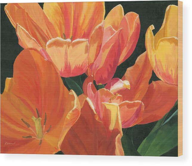 Tulips Wood Print featuring the painting Julie's Tulips by Lynne Reichhart