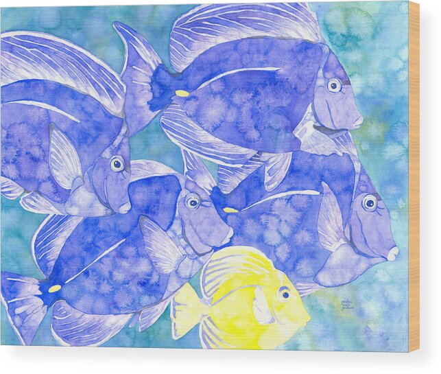 Tropical Fish Wood Print featuring the painting Junior Goes To School by Pauline Walsh Jacobson