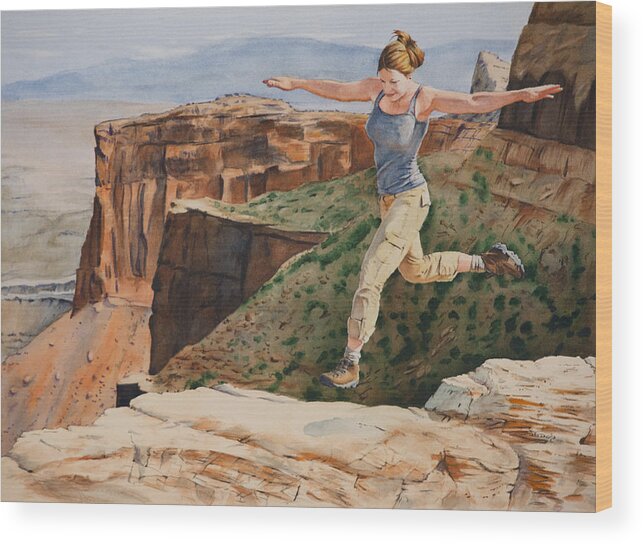 Action Wood Print featuring the painting Jynn's Leap by Christopher Reid