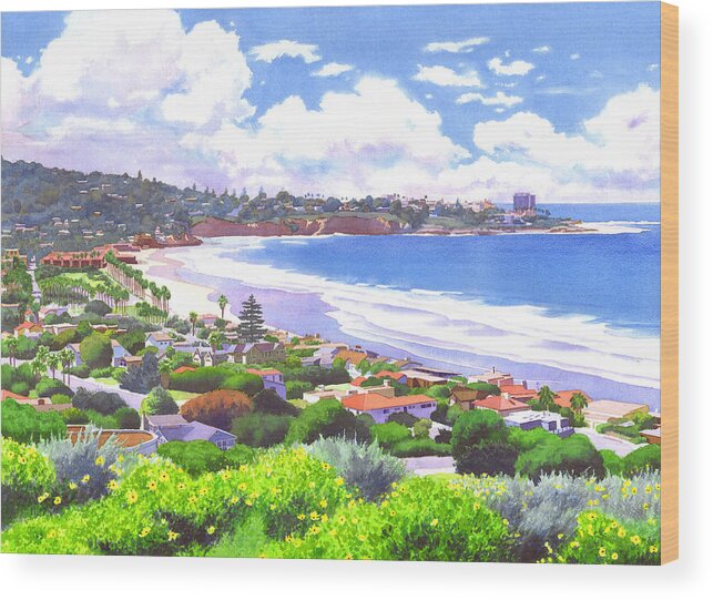 Landscape Wood Print featuring the painting La Jolla California by Mary Helmreich